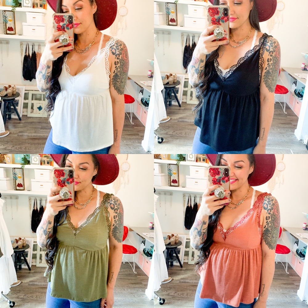 Olive Ribbed Tank Top with Crochet Details - Picture 5 of 5